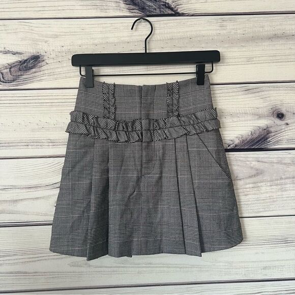 Marissa Webb Lennox Black & White Plaid Ruffle Detailed Wool Mini Skirt - Picture 3 of 9